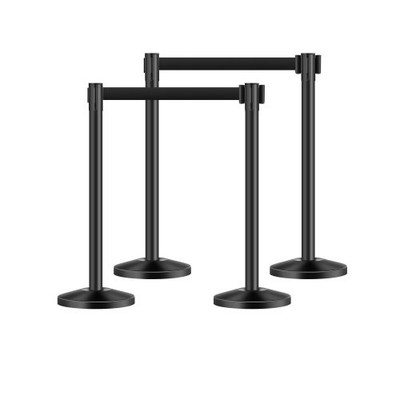 Stanchion Post, 4 Pcs Stanchions with Retractable Belts, Carbon Steel Black Stan