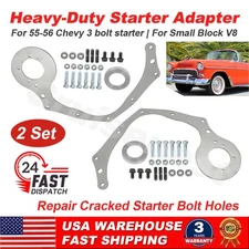 2 Set For 55-56 Chevy Starter Plate And Newer Blocks w/ Broken Starter Mount Kit
