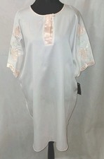 NWT VTG Natori Nightshirt Sleepwear Womens Large White Pink Trim Lace Kaftan