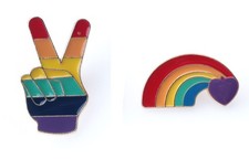 2 Pcs Rainbow Brooch Pins Gay Pride Flag Enamel Lapel Collar Shirt Dress Hat Sh