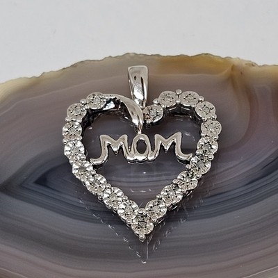 SONNE 925 Sterling Silber Diamant Herz Mama Anhänger Mutter Herz Anhänger