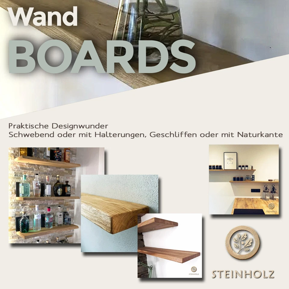 Schwebendes Wandboard aus Wildeiche Eiche Massivholz Maßzuschnitt geölt - Bild 2 von 4