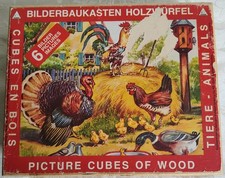 Vintage 1950s Germany Wooden Cubes Litho 6 Sided Puzzle by Spielwarenfabrik