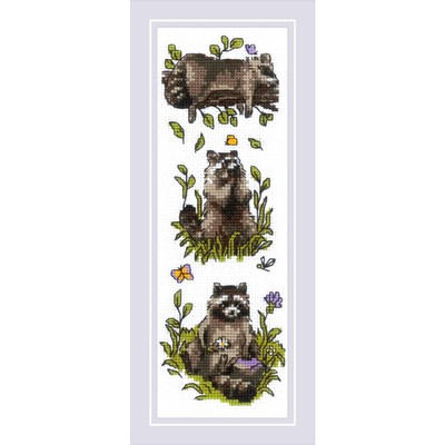 Riolis Kreuzstich Stickpackung ''Drei Waschbären'', Zählmuster, 8x24cm