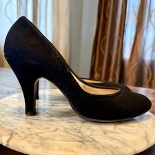 VTG 1950s MCM Classic Black Suede Leather Pumps 3.5" Heels Women Sz 8 EU 39
