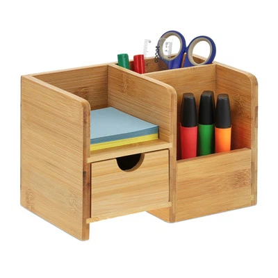 RELAXDAYS Schreibtisch organizer Stiftehalter 2 Fächer Schublade Büro-Organizer Bambus