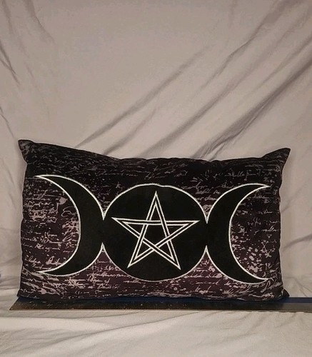 Triple Moon Goddess Altar Rectangular Pillow Silver Stitching Black 19" X 12" 