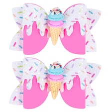 Ice Cream Hair Bow Clips, 3.4 Inch Sparkly Confetti Sprinkle Birthday Hair Bo
