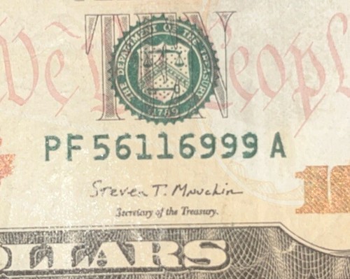 Over Inked Serial Number Error 2017A $10 Bill, Fancy Serial Number & Excess Ink