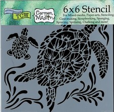 STENCIL - Perfect pair of SEA Turtles 6x6 in Mixed Media Texturing Collage
