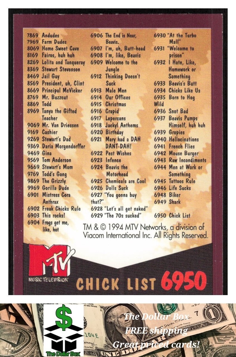 1994 Ultra Beavis And Butt-Head #6950 Chick List - | eBay