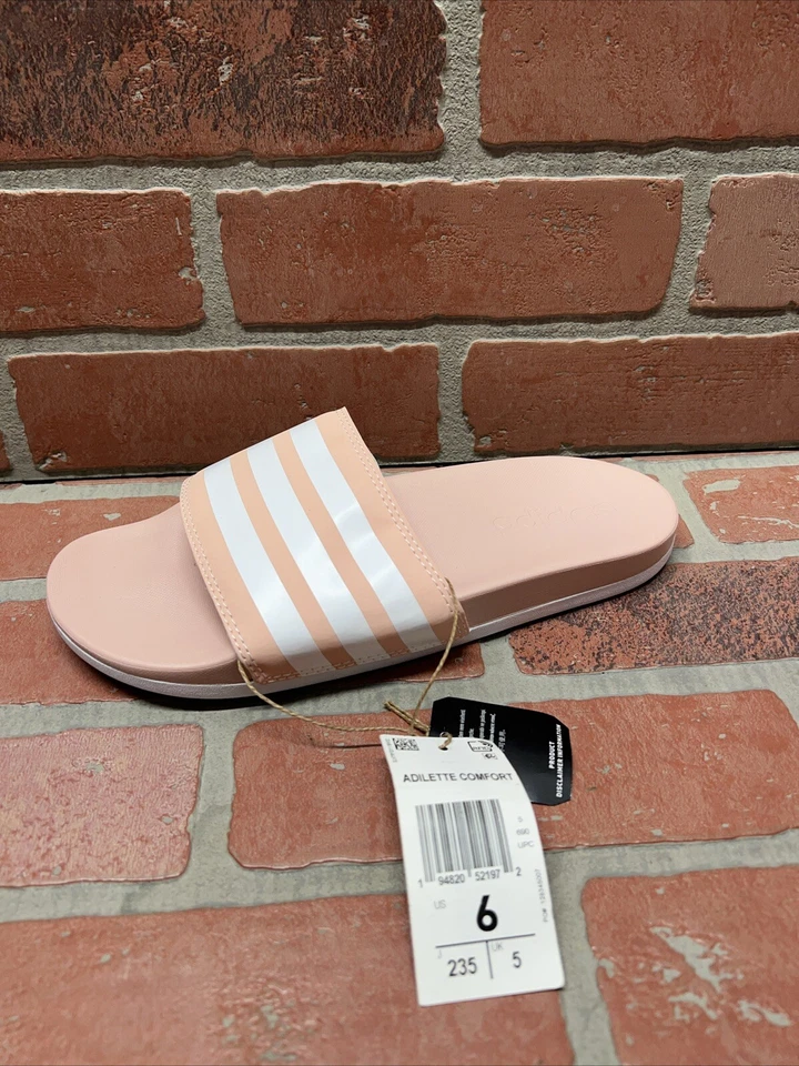 adidas 'ADILETTE COMFORT' Pink/White Slide Sandals Women's Size 6 - Image 2 of 4