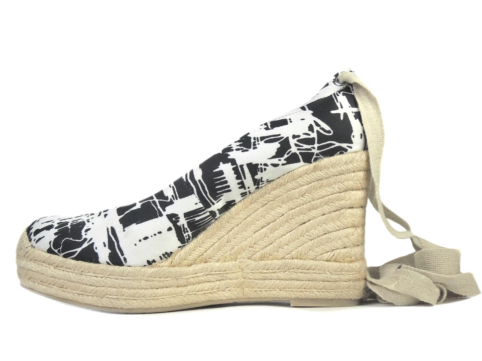 Boutique 9 Women's Marcello Espadrille Wedge Sandal Black/White Satin Size 8.5 M - Image 2 of 4