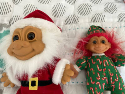 Vintage Christmas Trolls Santa8'' & Elf 7'' Luv Pets 1980's VG Condition
