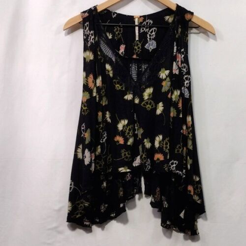 Free People Love Potion Floral Open Back Swing Top Women's XS Black Boho Linen - Picture 1 of 13