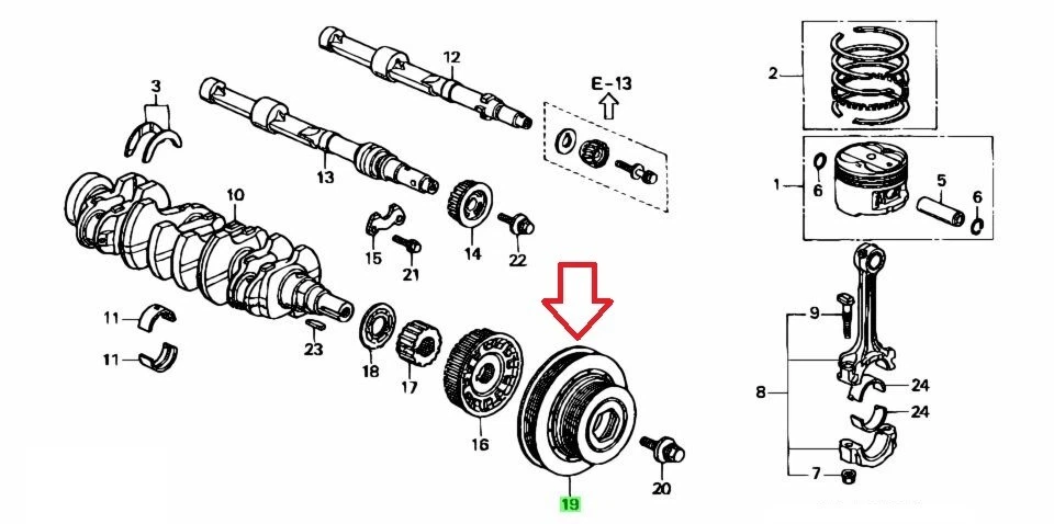Cigüeñal polea OEM HONDA ACCORD PRELUDE 1993-2001 13810-P13-003 genuino nuevo Foto 2 de 4