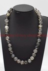 Natural 8/10/12mm Black White Dragon Veins Round Gemstone Beads Necklace 16-32in