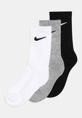 NEU Nike Kinder MULTI Crew Baumwollsocken Kids Junior 3 Paar schwarz weiß grau