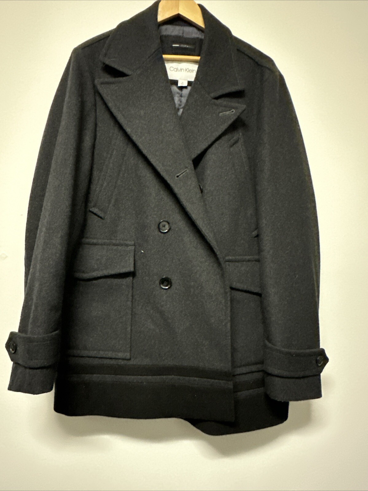 Calvin Klein charcoal medium wool double-breasted striped coat