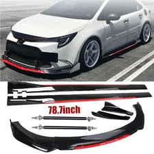 Front Bumper Lip Splitter + Side Skirt Glossy Black +Red For Corolla SE LE