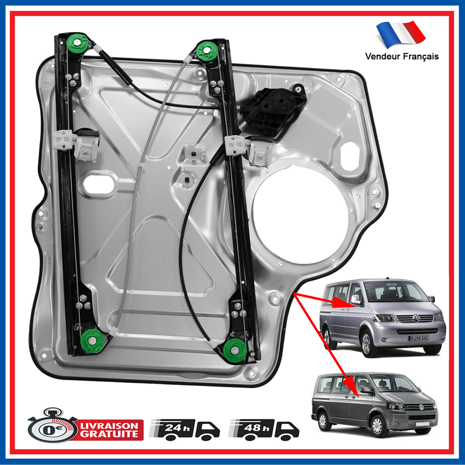 Panneau lève-vitre avant droit pour VW T5 pour réparer une vitre bloquée