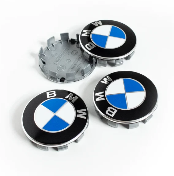 4X BMW ALLOY BLUE WHEEL CENTRE HUB CAPS 68mm E60 E90 E92 E82 E87 F10 F20 F30 - Image 1 of 4