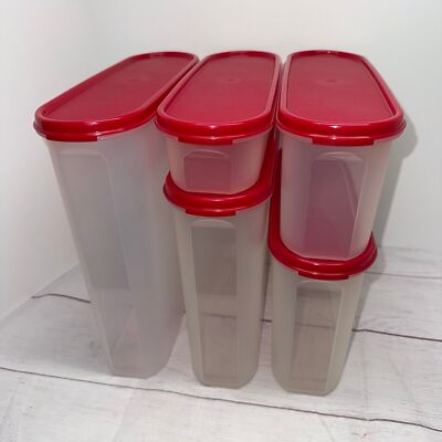 Tupperware Modular Mate Super Oval 1-5 5 Piece Set Passion Red Seals