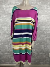 Calvin Klein 14 Knee Length Striped Dress Long Split Sleeves