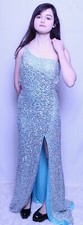 PRECIOUS FORMALS TURQUOISE SILVER SHIMMER BEADED PROM FORMAL GOWN DRESS 4