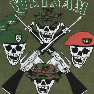 vtg 80s VIETNAM WAR GOOD SOLDIERS BAD POLITICIANS SKULL T-Shirt S