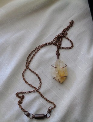 Artisan made 1 1/8 x 3/4'' citrine pendant handcrafted setting on 26'' chain