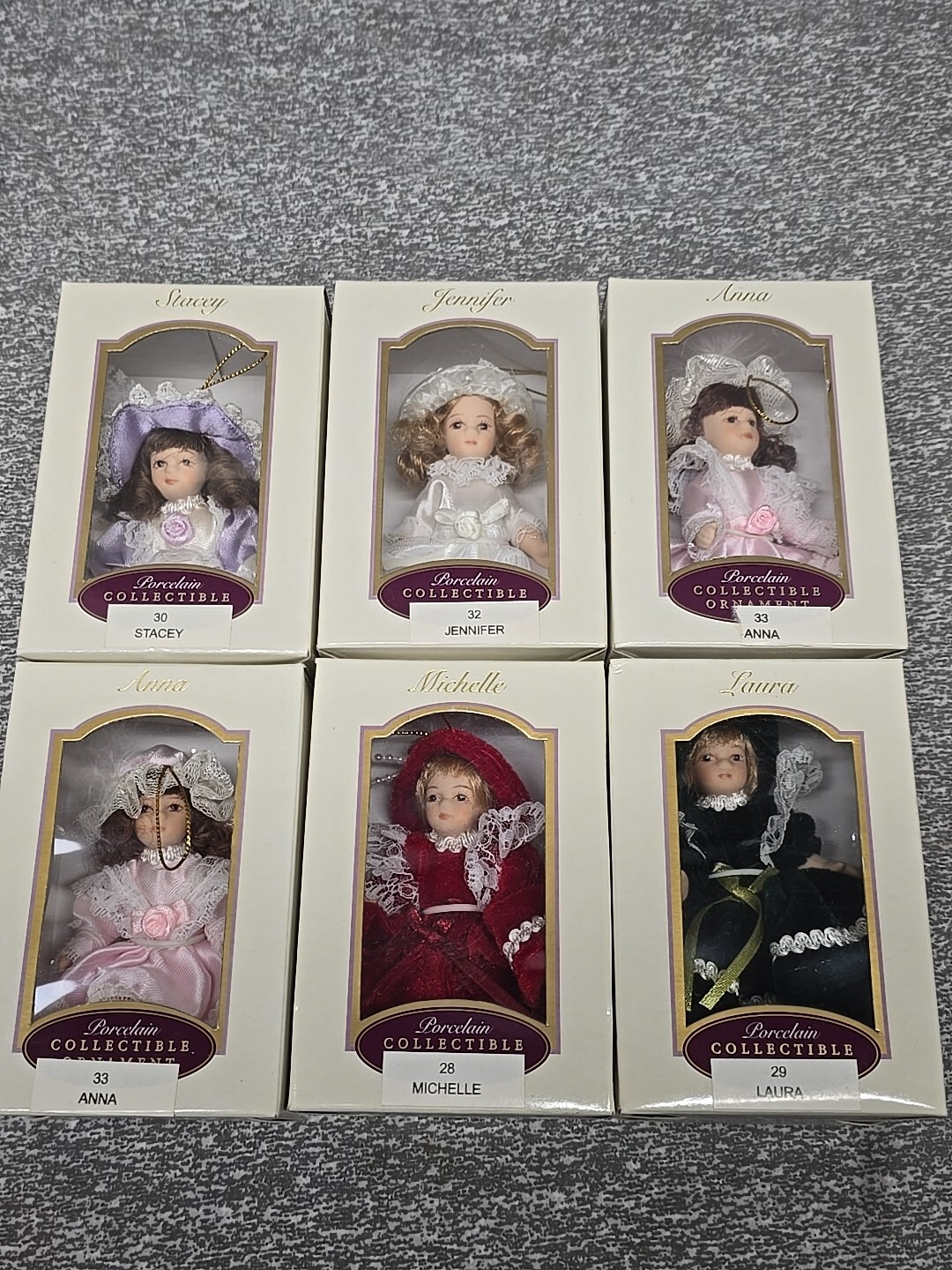 Porcelain Collectible Ornaments Set Of 6 Dolls 2000 DG Creations Vintage