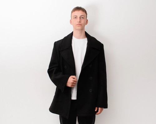US Navy Deck Mil-Tec N-201 Jacket Vintage Men M Anchor Button Pea Coat Wool USA