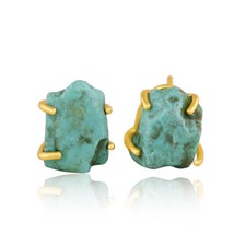 Raw Turquoise Gemstone 18k Gold Plated Sterling Silver Stud Earrings Jewelry