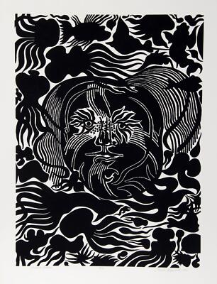 Manuel Izqueirdo, Marine Garden (Black), Woodcut, signed and numbered in pencil