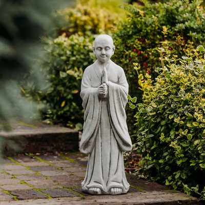 Buddha Mönch Feng Shui Statue Steinfigur 71 cm 29 kg Grau Beton frostsicher