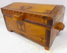 c. 1900 Jewelry Box / Work Box / Sewing Casket Marquetry Handmade Folk Art