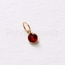 Solid 18k Gold Natural Garnet Round Gemstone Christmas Gift Women Charms Pendant