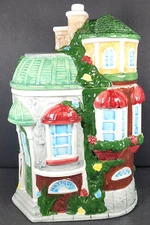 1995 MERCURIES Antique Store Victorian House Ceramic Collectable Cookie Canister