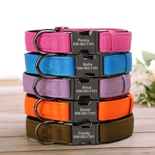 Personalised PU Leather Dog Collar Custom Waterproof Adjustable Pet ID Name Tag