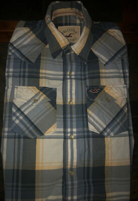 Mens Hollister Long Sleeve Plaid Snap Front Western Shirt Size Medium MD M - EUC