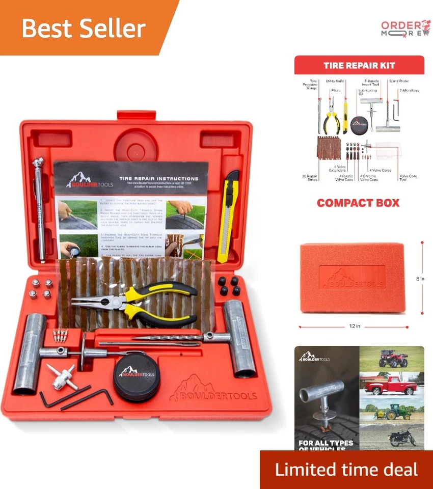 Tire Repair Kit Heavy Duty Tools Set with Plugs Quick Emergency Fix Automotive