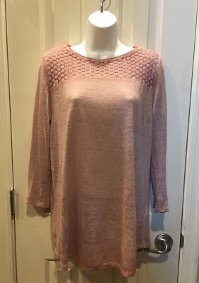 Anthropologie Akemi + Kin Blouse Sz S Crochet 3/4 Sleeve Purple Linen Semi Sheer
