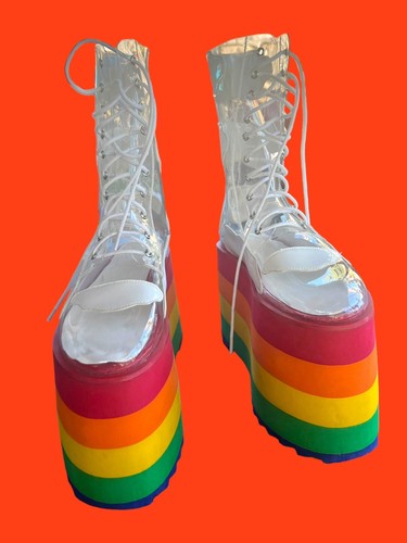 Womens Transparent Ankle Boots Gothic Chunky Heels Rainbow Wedge Shoes Clubwear - Picture 6 of 11