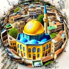 Islamic Dome of the Rock Jerusalem Metal Wall Art Round Light Beige Painting