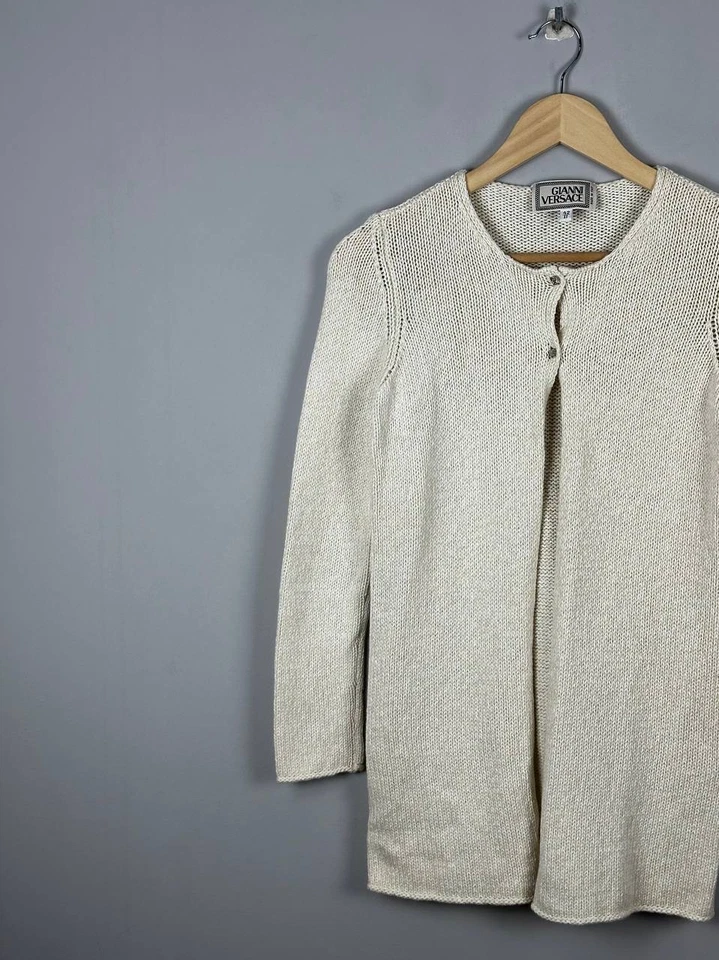 Cárdigan de seda vintage de lujo Gianni Versace plateado Medusa talla 42 Foto 3 de 4