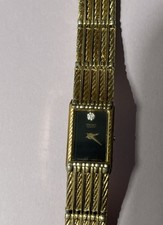 Vintage Seiko Watch Women 12mm Gold Dial Gold Tone Rectangle 2E20-5269