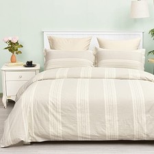 100 Washed Cotton Duvet Cover Set King Size, King  104"x90" Khaki Beige