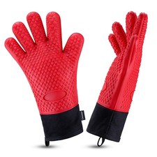 BBQ Gloves, Silicone Grilling Gloves, Long Waterproof BBQ Kitchen Oven Mitts ...