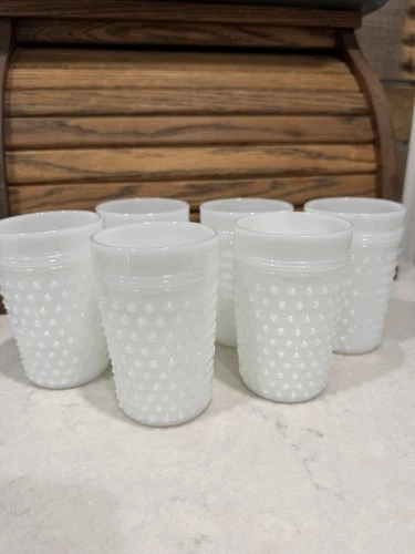 Vintage Anchor Hocking Milk Glass White Hobnail Tumblers 8 oz (Set Of 6)